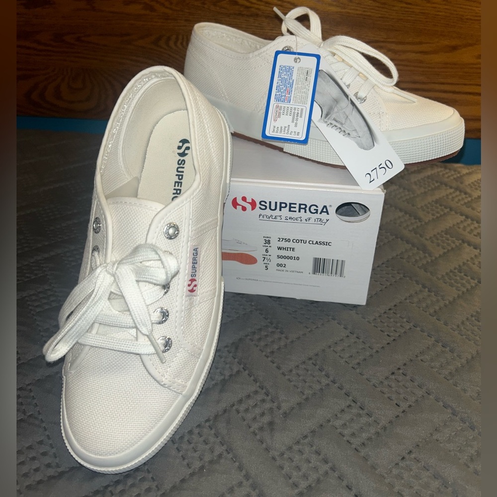 Superga Women's 2750 Classic White Canvas.  Size 38